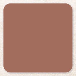 BUDGET Dark Terracotta Monochrome Wedding Square Paper Coaster