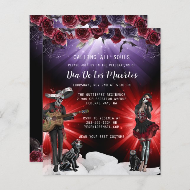 Budget Day of the Dead Floral Invitation (Front/Back)