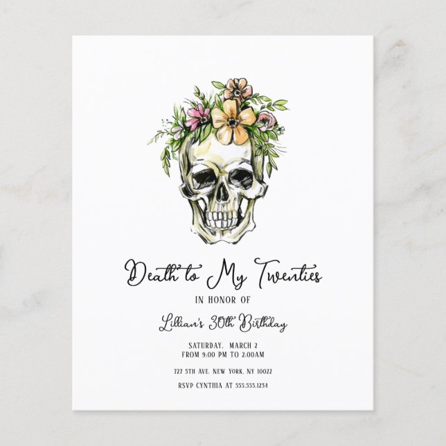 Budget Death to My 20s Floral Skull Invitation (Front)