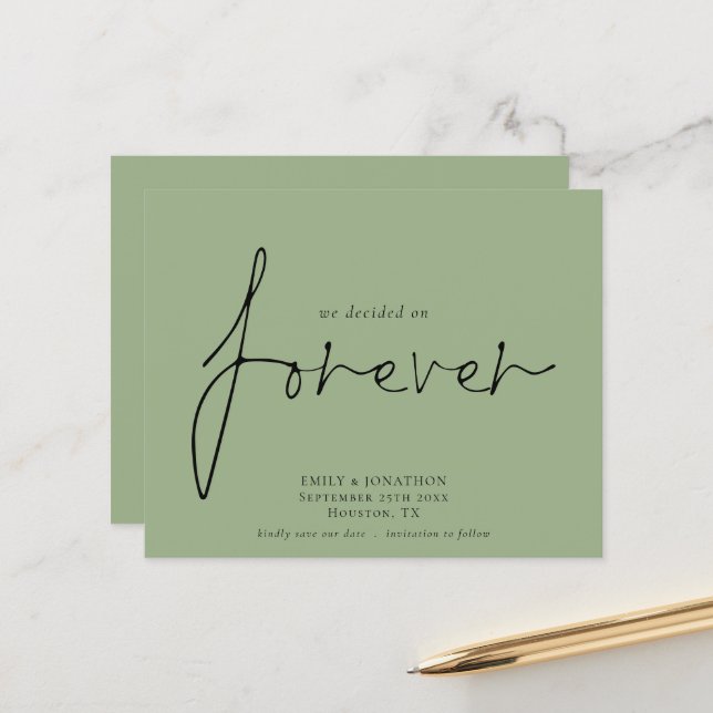 Budget Decided On Forever Sage Green Save The Date (Front/Back In Situ)
