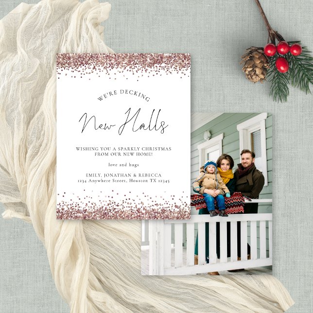 Budget Decking New Halls Rose Gold Glitter Xmas (Front and back view - add your photo on the back!)