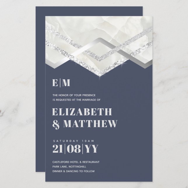 BUDGET DECO Dusty Blue Silver Minimalist Wedding (Front/Back)