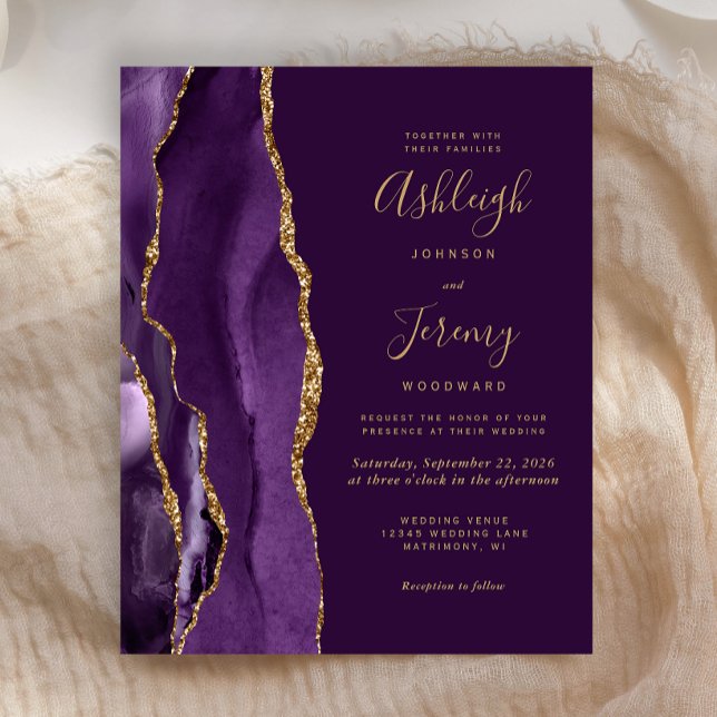 Budget Deep Purple Agate Gold Wedding Invitation (Creator Uploaded)