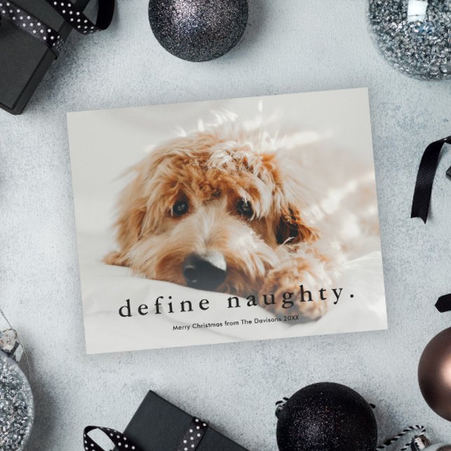 Budget Define Naughty Funny Pet Christmas Card (Funny Naughty Pet Photo Christmas Holiday Card.)