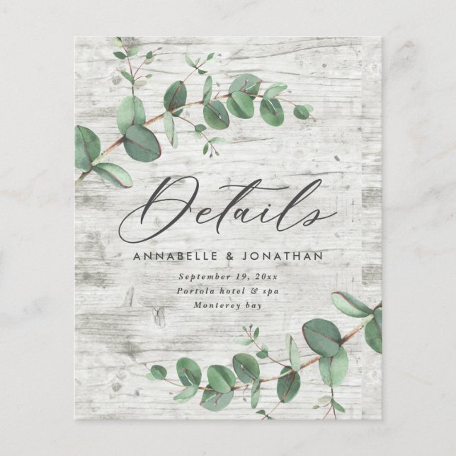 budget delicate eucalyptus wedding details RSVP (Front)