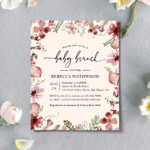 Budget Delicate Pink Floral Baby Brunch Invitation