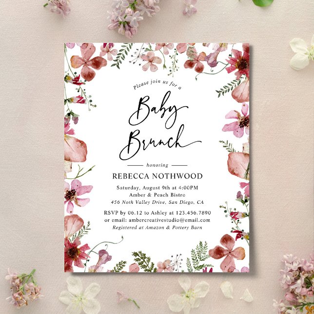 Budget Delicate Pink Floral Baby Brunch Invitation (Creator Uploaded)