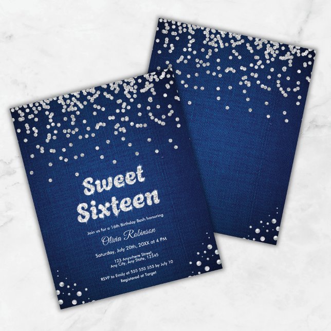 Budget Denim Sweet Sixteen 16th Birthday Invite  (Budget Denim Sweet Sixteen 16th Birthday Invite )