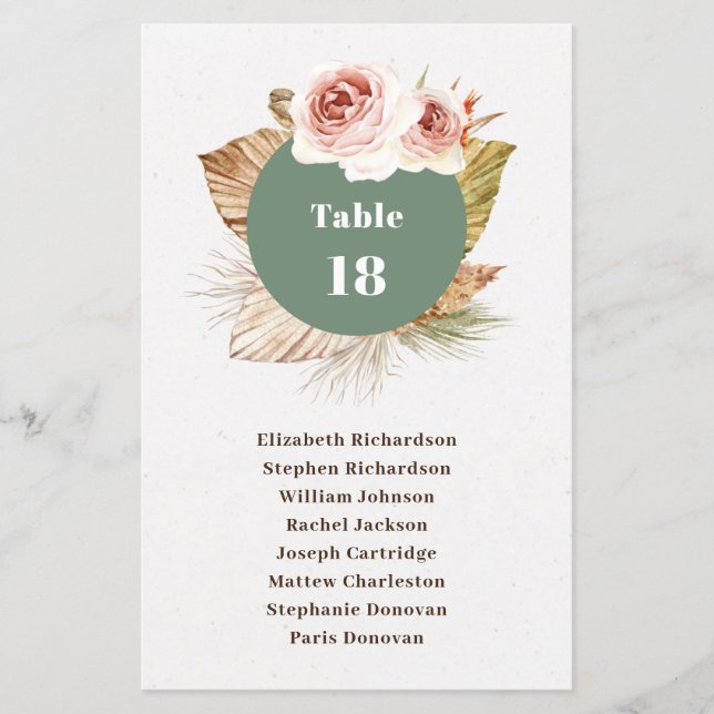 Budget desert floral boho wedding seating chart (Front)