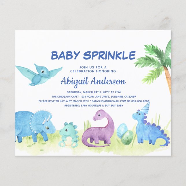 Budget Dinosaur Baby Sprinkle Cute Invitation (Front)