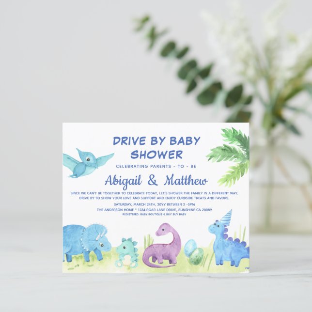 BUDGET Dinosaur Drive By Baby Shower Invitation (Standing Front)