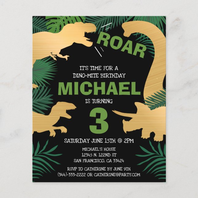 Budget Dinosaur Kids Dino Trex Birthday Invitation (Front)