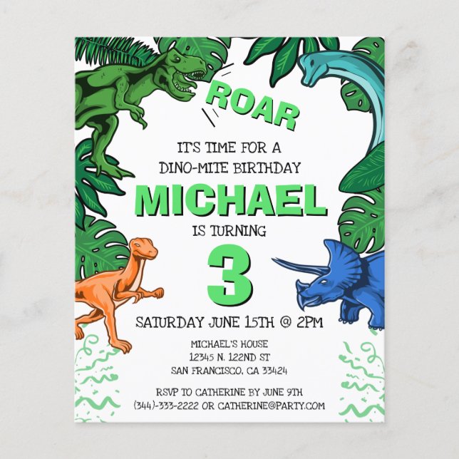 Budget Dinosaur Kids Dino Trex Birthday Invitation (Front)