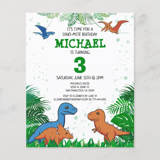 Budget Dinosaur Kids Dino Trex Birthday Invitation (Front)