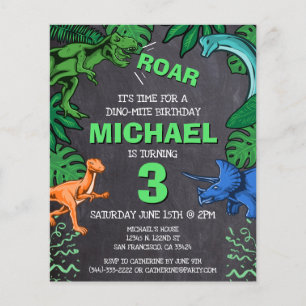 Budget Dinosaur Kids Dino Trex Birthday Invitation Flyer