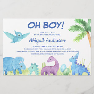 BUDGET Dinosaur Oh Boy Baby Shower Invitation