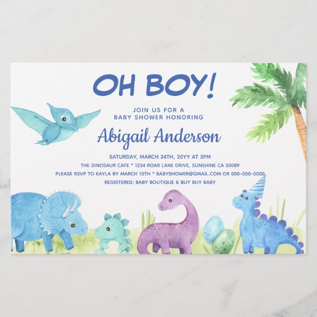 BUDGET Dinosaur Oh Boy Baby Shower Invitation (Front)