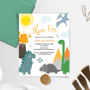 Budget Dinosaur Three Rex 3rd Birthday Invitation