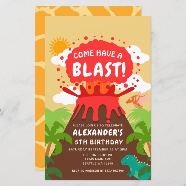 Budget Dinosaur Volcano Kids Birthday Invitation (Front/Back)
