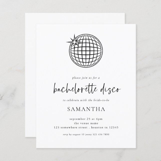 Budget Disco Ball Script Bachelorette Party Invite (Front/Back)