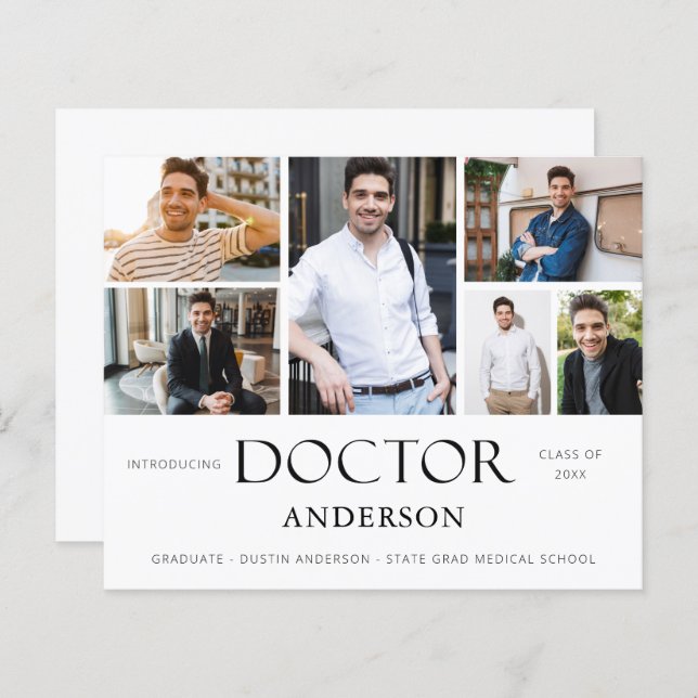 Budget Doctor Name 6 Photo Graduation Announcement (Front/Back)