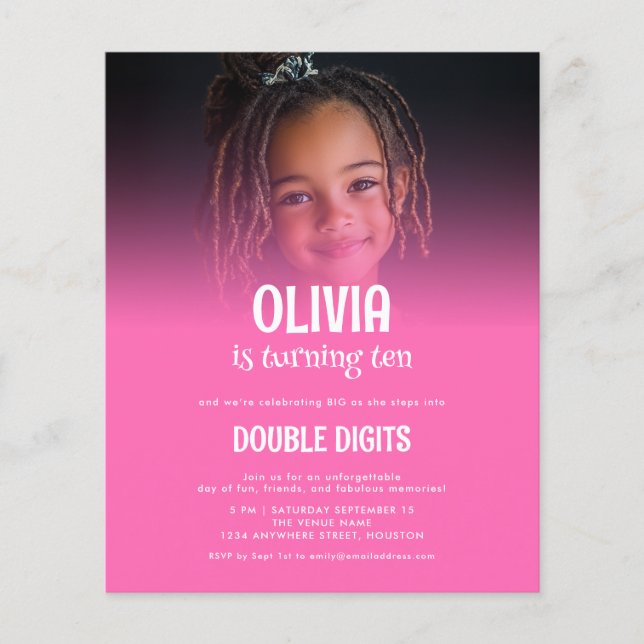 Budget Double Digits Photo Hot Pink 10th Party (Front)