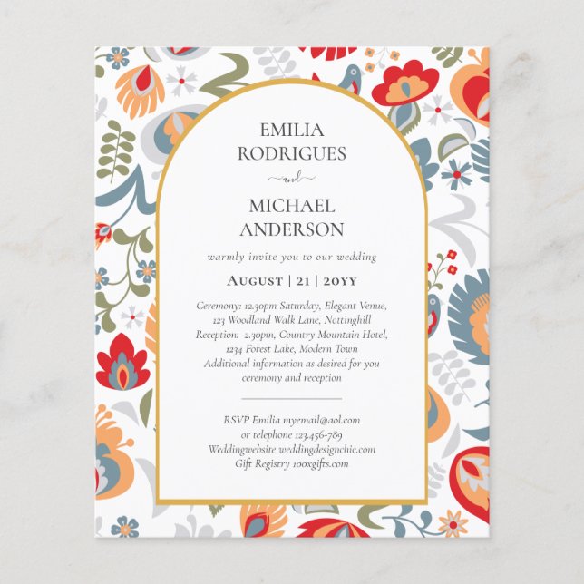 BUDGET Double Sided BILINGUAL Wedding Folk Art Flyer (Front)