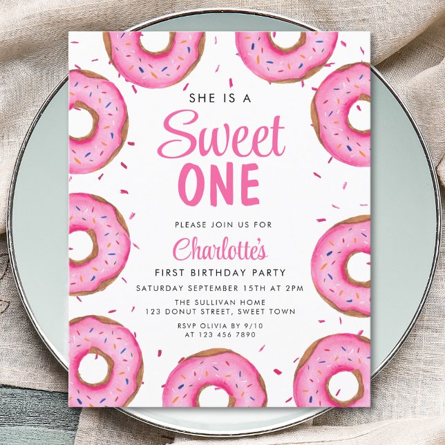Budget Doughnut Girl's First Birthday Party Invite (Creator Uploaded)