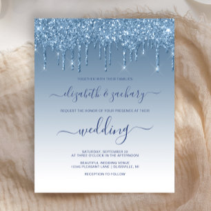 Budget Dripping Glitter Blue Wedding Invitation