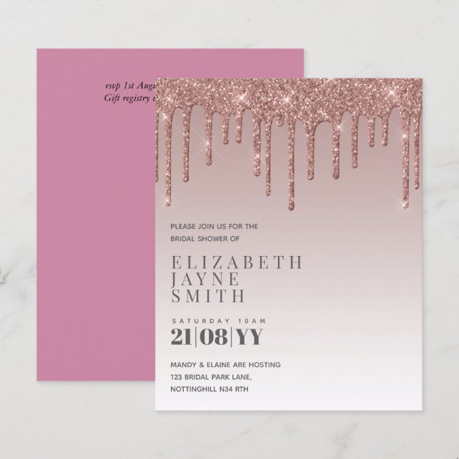 BUDGET Dripping Glitter Bridal Shower Invitations (Front/Back)