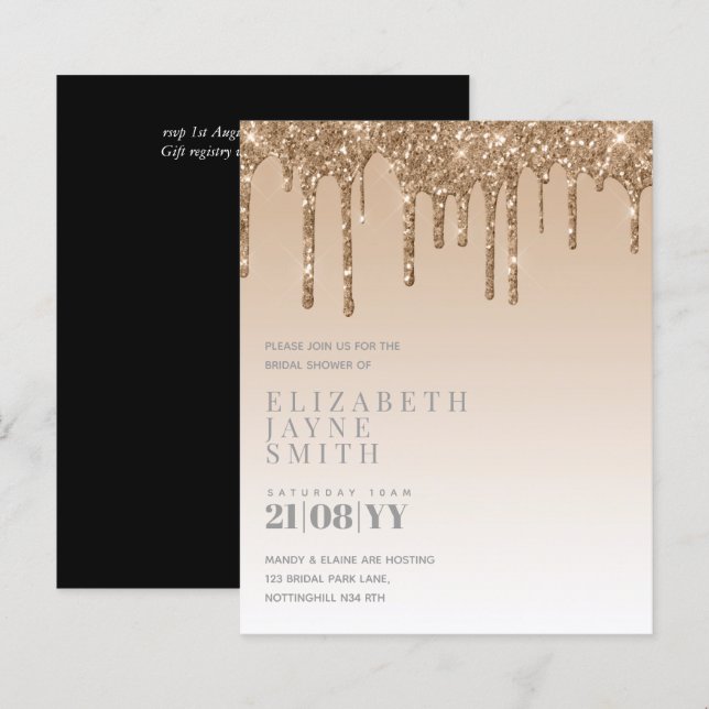 BUDGET Dripping Glitter Bridal Shower Invitations (Front/Back)