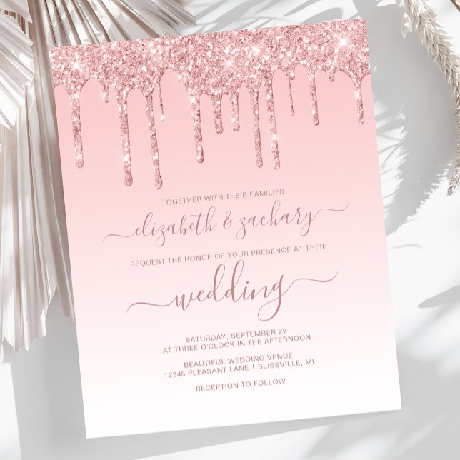 Budget Dripping Glitter Pink Wedding Invitation (Creator Uploaded)