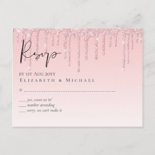 BUDGET Dripping Pink Glitter Wedding Postcard