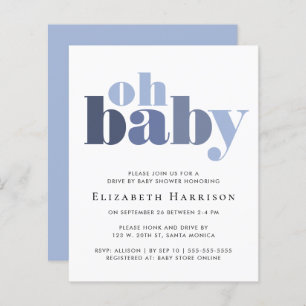 Budget Drive By Baby Boy Shower Blue Invitation