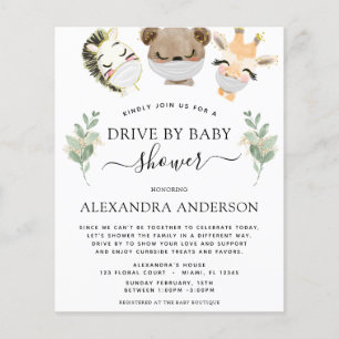Budget Drive By Baby Shower Woodland Eucalyptus Flyer