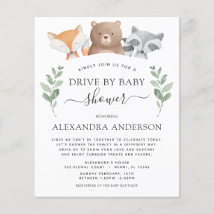 Budget Drive By Baby Shower Woodland Eucalyptus Flyer