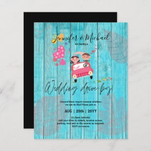 Budget Drive-BY Wedding Invites -Cartoon Couple