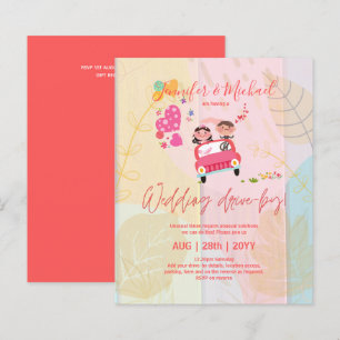Budget Drive-BY Wedding Invites -Cartoon Couple