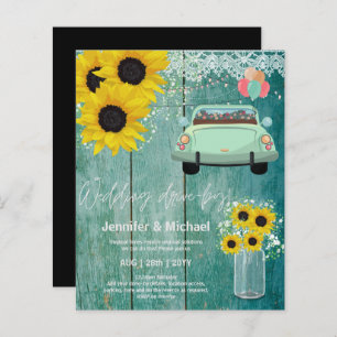 Budget Drive-BY Wedding Invites -Cartoon Couple