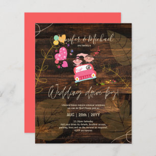 Budget Drive-BY Wedding Invites -Cartoon Couple