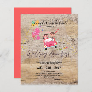 Budget Drive-BY Wedding Invites -Cartoon Couple