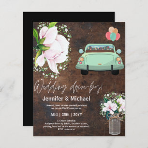 Budget Drive-BY Wedding Invites -Cartoon Couple