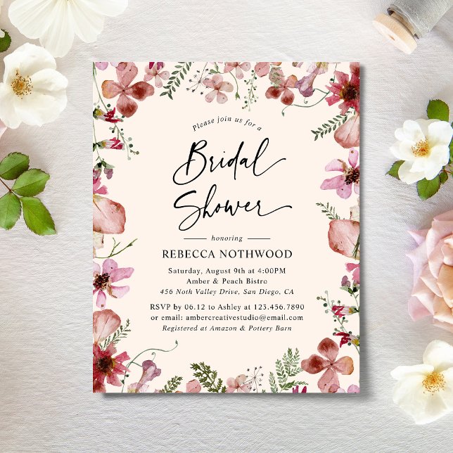 Budget Dusky Pink Flora Bridal Shower Invitation (Creator Uploaded)