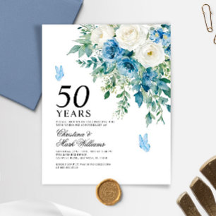 Budget Dusty Blue 50th Wedding Anniversary Invite
