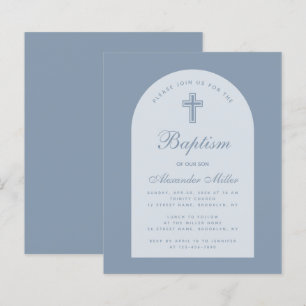 Budget Dusty Blue Arch Boy Baptism Invitation