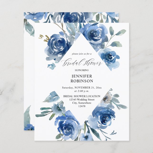 Budget Dusty Blue & Blue Floral Bridal Shower (Front/Back)