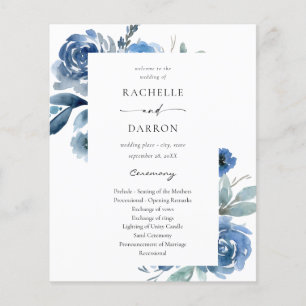 Budget Dusty Blue & Blue Floral Wedding Ceremony Flyer