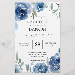 Budget Dusty Blue & Blue Floral Wedding Large Flyer