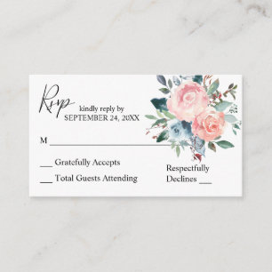 Budget Dusty Blue & Blush Pink 2SM No Meal RSVP Enclosure Card