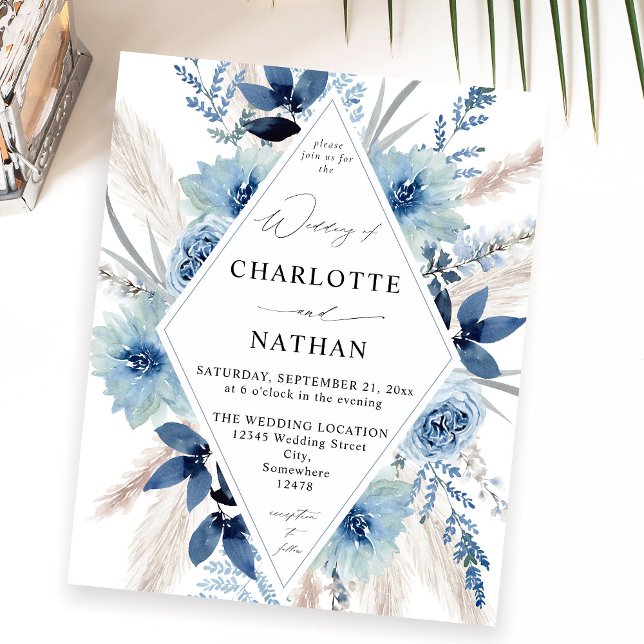 Budget Dusty Blue Boho Floral Wedding Flyer (Creator Uploaded)